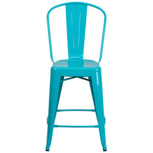 Load image into Gallery viewer, 24" High Crystal Teal-Blue Metal Indoor-Outdoor Counter Height Stool with Back
