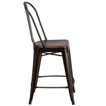 Load image into Gallery viewer, 24" High Distressed Copper Metal Indoor-Outdoor Counter Height Stool with Back
