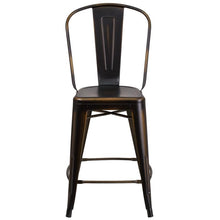 Load image into Gallery viewer, 24" High Distressed Copper Metal Indoor-Outdoor Counter Height Stool with Back
