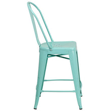 Load image into Gallery viewer, 24" High Mint Green Metal Indoor-Outdoor Counter Height Stool with Back