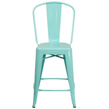Load image into Gallery viewer, 24" High Mint Green Metal Indoor-Outdoor Counter Height Stool with Back