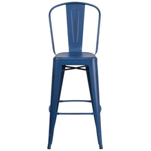 Load image into Gallery viewer, 30" High Distressed Antique Blue Metal Indoor-Outdoor Barstool with Back