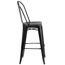 Load image into Gallery viewer, 30" High Distressed Black Metal Indoor-Outdoor Barstool with Back