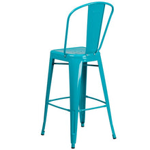 Load image into Gallery viewer, 30" High Crystal Teal-Blue Metal Indoor-Outdoor Barstool with Back