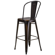 Load image into Gallery viewer, 30" High Distressed Copper Metal Indoor-Outdoor Barstool with Back