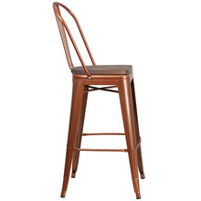 Load image into Gallery viewer, 30" High Copper Metal Barstool with Back and Wood Seat