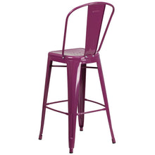 Load image into Gallery viewer, Commercial Grade 30" High Purple Metal Indoor-Outdoor Barstool with Back