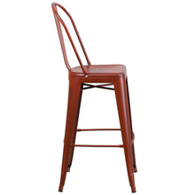 Load image into Gallery viewer, 30" High Distressed Kelly Red Metal Indoor-Outdoor Barstool with Back