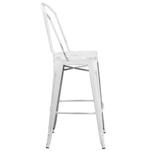 Load image into Gallery viewer, 30" High Distressed White Metal Indoor-Outdoor Barstool with Back