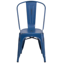 Load image into Gallery viewer, Distressed Antique Blue Metal Indoor-Outdoor Stackable Chair