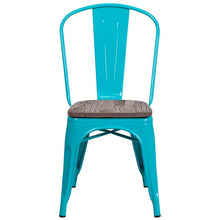 Load image into Gallery viewer, Crystal Teal-Blue Metal Stackable Chair with Wood Seat