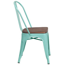 Load image into Gallery viewer, Mint Green Metal Stackable Chair with Wood Seat