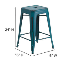 Load image into Gallery viewer, 24" High Distressed Kelly Blue-Teal Metal Indoor-Outdoor Counter Height Stool