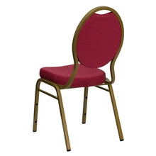 Load image into Gallery viewer, Teardrop Back Stacking Banquet Chair in Burgundy Patterned Fabric - Gold Frame