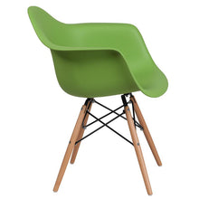 Load image into Gallery viewer, Green Plastic Chair with Wooden Legs
