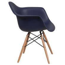 Load image into Gallery viewer, Navy Plastic Chair with Wooden Legs