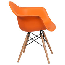 Load image into Gallery viewer, Orange Plastic Chair with Wooden Legs
