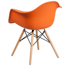 Load image into Gallery viewer, Orange Plastic Chair with Wooden Legs