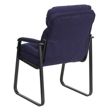 Load image into Gallery viewer, Navy Microfiber Executive Side Reception Chair with Lumbar Support and Sled Base