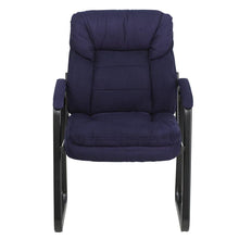 Load image into Gallery viewer, Navy Microfiber Executive Side Reception Chair with Lumbar Support and Sled Base