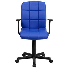 Load image into Gallery viewer, Mid-Back Blue Quilted Vinyl Swivel Task Office Chair with Arms