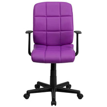 Load image into Gallery viewer, Mid-Back Purple Quilted Vinyl Swivel Task Office Chair with Arms