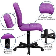 Load image into Gallery viewer, Mid-Back Purple Quilted Vinyl Swivel Task Office Chair