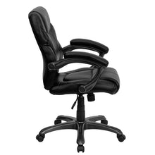 Load image into Gallery viewer, Mid-Back Black Overstuffed Swivel Task Ergonomic Office Chair with Arms