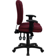 Load image into Gallery viewer, Mid-Back Burgundy Fabric Multifunction Swivel Task Office Chair and Arms