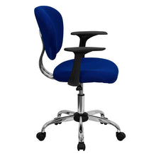 Load image into Gallery viewer, Mid-Back Blue Mesh Padded Swivel Task Office Chair with Chrome Base and Arms