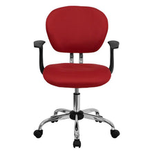 Load image into Gallery viewer, Mid-Back Red Mesh Padded Swivel Task Office Chair with Chrome Base and Arms