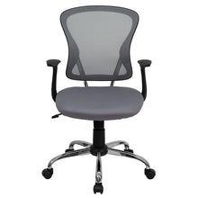 Load image into Gallery viewer, Mid-Back Gray Mesh Swivel Task Office Chair with Chrome Base and Arms