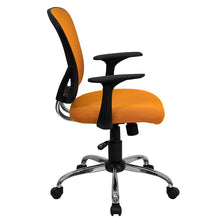 Load image into Gallery viewer, Mid-Back Orange Mesh Swivel Task Office Chair with Chrome Base and Arms