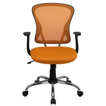 Load image into Gallery viewer, Mid-Back Orange Mesh Swivel Task Office Chair with Chrome Base and Arms