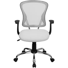 Load image into Gallery viewer, Mid-Back White Mesh Swivel Task Office Chair with Chrome Base and Arms