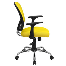 Load image into Gallery viewer, Mid-Back Yellow Mesh Swivel Task Office Chair with Chrome Base and Arms