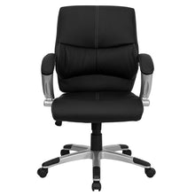 Load image into Gallery viewer, Mid-Back Black LeatherSoft Contemporary Swivel Manager's Office Chair with Arms