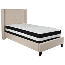 Load image into Gallery viewer, Twin Size Platform Bed in Beige Fabric with Pocket Spring Mattress