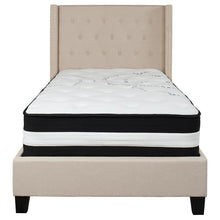 Load image into Gallery viewer, Twin Size Platform Bed in Beige Fabric with Pocket Spring Mattress