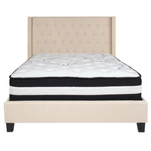 Load image into Gallery viewer, Full Size Platform Bed in Beige Fabric with Pocket Spring Mattress