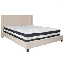 Load image into Gallery viewer, King Size Platform Bed in Beige Fabric with Pocket Spring Mattress