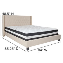 Load image into Gallery viewer, King Size Platform Bed in Beige Fabric with Pocket Spring Mattress