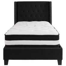 Load image into Gallery viewer, Twin Size Platform Bed in Black Fabric with Pocket Spring Mattress