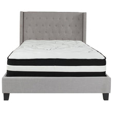 Load image into Gallery viewer, Full Size Platform Bed in Light Gray Fabric with Pocket Spring Mattress