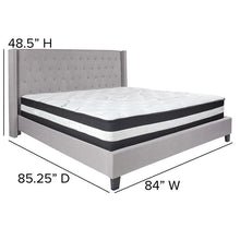 Load image into Gallery viewer, King Size Platform Bed in Light Gray Fabric with Pocket Spring Mattress