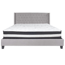Load image into Gallery viewer, King Size Platform Bed in Light Gray Fabric with Pocket Spring Mattress