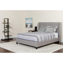 Load image into Gallery viewer, King Size Platform Bed in Light Gray Fabric with Pocket Spring Mattress