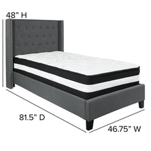 Load image into Gallery viewer, Twin Size Platform Bed in Dark Gray Fabric with Pocket Spring Mattress