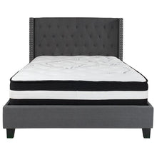 Load image into Gallery viewer, Full Size Platform Bed in Dark Gray Fabric with Pocket Spring Mattress