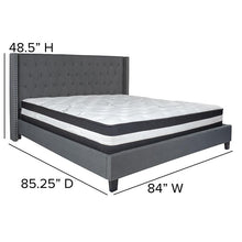 Load image into Gallery viewer, King Size Platform Bed in Dark Gray Fabric with Pocket Spring Mattress